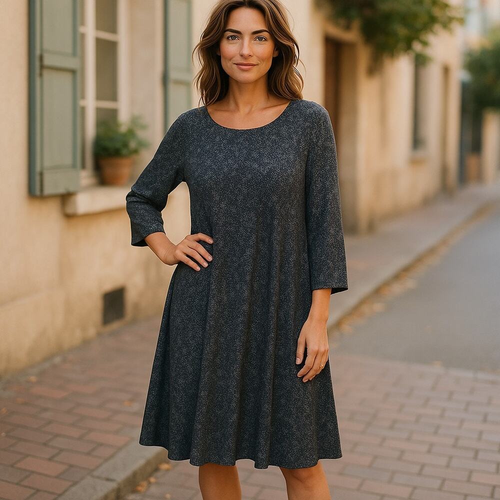 LuLaRoe‎ Womens Dress Size XS Emily Swing Pockets Black Gray Print NEW